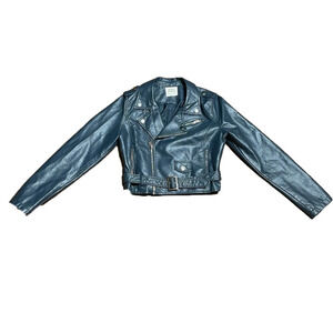 Ashley by 26 International Outerwear Blue Faux Leather Moto Jacket Size L